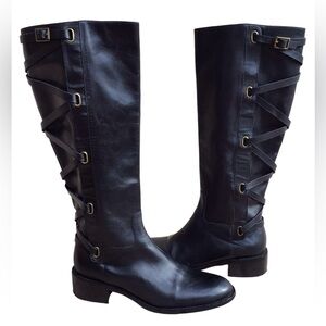 Delmar Black Leather Riding Boots Lace Trim